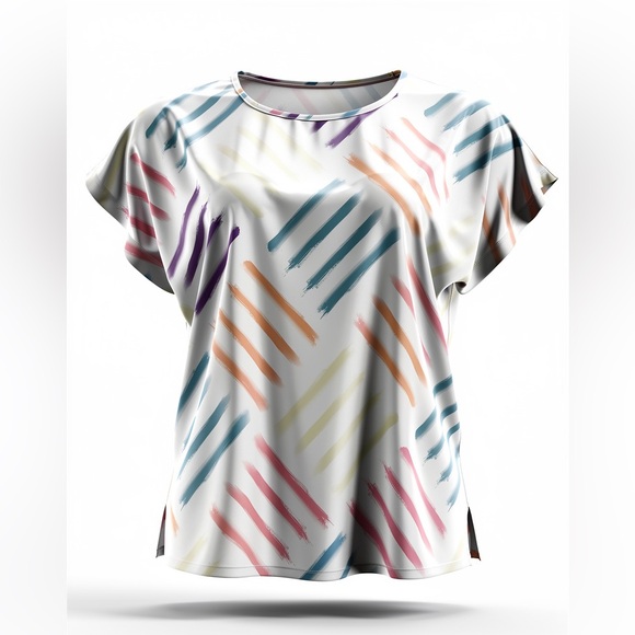 SHEIN Tops - SHEIN Multicolor Brushstroke Print Short Sleeve Top Women’s Size M